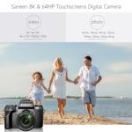 8K Digital Cameras for Photography, 64MP Vlogging Camera for YouTube with 4" Touch Screen, Dual Front/Rear Cameras with LED Fill Light, 3000MAh Battery, Lens Hood, Hot Shoe & 32GB TF Card