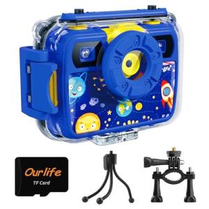 Ourlife Kids Camera, Selfie Waterproof Cameras Toys for Toddler, 1080P 8MP 2.4 Inch Large Screen Cam Digital Camera with 8GB TF Card, Fill Light, Children Toddler Gift for Boys Ages 3-12(Blue)