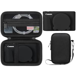 BOVKE Hard Case + Silicone Cover for Canon PowerShot SX740 SX730 Digital Camera, Shockproof EVA Storage Bag with Soft Silicone Protective Case, Removable Lens Cover, Wrist Strap, Black