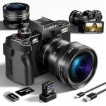 Digital Cameras for Photography with WiFi&App Control, Ture 4K&48MP Vlogging Camera for YouTube,Compact,16X Zoom Autofocus, Anti-Shake for Entry-Level User, Beginners, Macro&Wide Lens-32GB Card(Black)