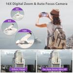 4K Digital Camera for Photography & Vlogging, 56MP YouTube Camera with WiFi, 3" 180° Flip Screen, 16X Digital Zoom, 52mm Wide Angle & Macro Lens, 32GB TF Card, 2 Batteries – Purple