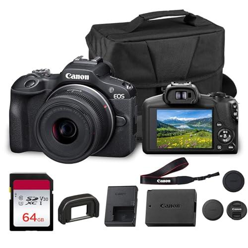 Canon EOS R100 Mirrorless Camera with RF-S 18-45mm f/4.5-6.3 is STM Lens | 24.1MP APS-C CMOS Sensor, Dual Pixel AF, Full HD Video | Compact RF Mount Camera for Beginners with Bag and 64GB Card