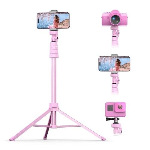UBeesize 72" Phone Tripod & Selfie Stick, Camera Tripods Stand with Wireless Remote and Phone Holder,Compatible with iPhone Android Phone, Perfect for Selfies/Video Recording/Live Streaming Pink