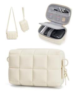 BAGSMART Digital Camera Case, Protective Puffy Camera Case with 2 Carrying Ways, Lightweight & Waterproof Small Camera Bag for Canon PowerShot G7X Mark II/III/Sony DSCW800/DSCW830 - Beige
