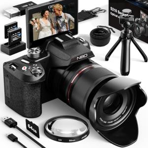 NBD 5K&64MP Digital Cameras for Photography,16X Optical Zoom Camera with 64GB Card, Vlogging Camera for YouTube with 180°Flipable Screen, WiFi & App Control,AutoFocus,2 Batteries (Black)