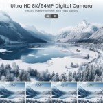 8K Digital Camera for Photography, Vlogging Camera for Youtube with Autofocus, WiFi Touchscreen 16X Digital Zoom Video Camera with 3000mAh Battery, Dual-lens, Lens Hood, 32GB TF Card and Flash,Black