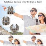 8K Digital Camera for Photography, Vlogging Camera for Youtube with Autofocus, WiFi Touchscreen 16X Digital Zoom Video Camera with 3000mAh Battery, Dual-lens, Lens Hood, 32GB TF Card and Flash,Black