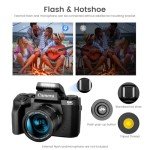 8K Digital Camera for Photography, Vlogging Camera for Youtube with Autofocus, WiFi Touchscreen 16X Digital Zoom Video Camera with 3000mAh Battery, Dual-lens, Lens Hood, 32GB TF Card and Flash,Black