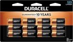Duracell CR123A 3V Lithium Battery, 12 Count Pack, 123 3 Volt High Power Lithium Battery, Long-Lasting for Home Safety and Security Devices, High-Intensity Flashlights, and Home Automation