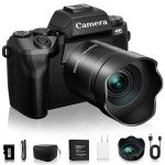 Digital Cameras for Photography, NIKICAM 4K 64MP WiFi Vlogging Camera for YouTube with 4" Touch Screen, Dual Camera, Flash, 32GB TF Card, Lens Hood & 3000mAH Battery-Black