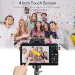 Digital Cameras for Photography, NIKICAM 4K 64MP WiFi Vlogging Camera for YouTube with 4" Touch Screen, Dual Camera, Flash, 32GB TF Card, Lens Hood & 3000mAH Battery-Black