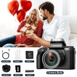Digital Cameras for Photography, NIKICAM 4K 64MP WiFi Vlogging Camera for YouTube with 4" Touch Screen, Dual Camera, Flash, 32GB TF Card, Lens Hood & 3000mAH Battery-Black