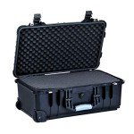 MEIJIA Portable Waterproof Protective Case, Hard Compact Camera Case with Retractable Pull Handle and Rolling Wheels,Customizable Fit Foam Inserted, Black, 22.06X17.93 X10.43 inches