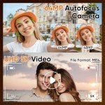 5K Digital Camera Autofocus for Photography, 64MP Vlogging Camera 5X Optical Zoom Retro Cameras for YouTube, 1.66 Aperture Wide-Angle Lens, Travel 4K Video Camera, Compact Camera 40x Zoom Flip Screen