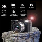 5K Digital Camera Autofocus for Photography, 64MP Vlogging Camera 5X Optical Zoom Retro Cameras for YouTube, 1.66 Aperture Wide-Angle Lens, Travel 4K Video Camera, Compact Camera 40x Zoom Flip Screen