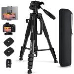75" Camera Tripod, Tripod for iPhone ipad, Aluminum Professional Heavy Duty Camera Tripod Stand with Wireless Remote/Carry Bag Compatible with DSLR/SLR/DV/GoPro (Black)