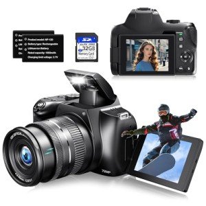 Cameras for Photography, 12X Optical Zoom 4K Digital Camera with WiFi & App Control, 72MP Vlogging Camera with 180° Flip Screen, Auto Focus, Dual Batteries, 59mm Wide Angle & Macro Lens, 32GB SD Card