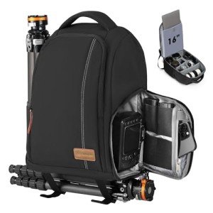 TARION Camera Backpack Waterproof Camera Bag Large Capacity Camera Case Photography Backpack with 15in Laptop Compartment Rain Cover for Men Women Photographer DSLR SLR Cameras Lens Tripod Black TB-02