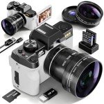 4K Digital Cameras for Photography, 48MP Vlogging Camera for YouTube with WiFi, 180° Flip Screen Compact Camera with Flash, 16X Digital Zoom Travel Camera with Wide-Angle &Macro Lens（White