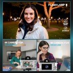 4K Digital Cameras for Photography, 48MP Vlogging Camera for YouTube with WiFi, 180° Flip Screen Compact Camera with Flash, 16X Digital Zoom Travel Camera with Wide-Angle &Macro Lens（White