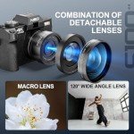 48MP Digital Cameras for Photography with WiFi & App Control,4K Autofocus Vlogging Camera for YouTube with 16X Zoom, Anti-Shake, 32GB TF Card, Dual Batteries, 52mm Wide Angle & Macro Lens