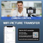 48MP Digital Cameras for Photography with WiFi & App Control,4K Autofocus Vlogging Camera for YouTube with 16X Zoom, Anti-Shake, 32GB TF Card, Dual Batteries, 52mm Wide Angle & Macro Lens