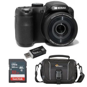 KODAK PIXPRO AZ255-BK 16MP Digital Camera 25X Optical Zoom 24mm Wide Angle Lens Optical Image Stabilization 1080P Full HD Video 3" LCD Vlogging Camera, with Bag & 32GB SD Card + Card Reader