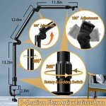 Overhead Camera Mount Desk Stand, Bearing 18lb, Base& Top 360° Adjustable, with 1/4“ 3/8" 5/8" Screw, 3-Section Flexible Articulating Metal Arm for DSLR Camera/Webcam