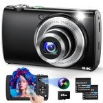 5K Digital Camera for Photography Autofocus with 5X Optical Zoom, 2024 Upgraded 64MP Vlogging Camera with Front and Rear Lens, Touch Screen, SD Card, 2 Batteries, Compact Point and Shoot Camera, Black