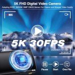 5K Digital Camera for Photography Autofocus with 5X Optical Zoom, 2024 Upgraded 64MP Vlogging Camera with Front and Rear Lens, Touch Screen, SD Card, 2 Batteries, Compact Point and Shoot Camera, Black