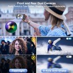 5K Digital Camera for Photography Autofocus with 5X Optical Zoom, 2024 Upgraded 64MP Vlogging Camera with Front and Rear Lens, Touch Screen, SD Card, 2 Batteries, Compact Point and Shoot Camera, Black