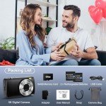 5K Digital Camera for Photography Autofocus with 5X Optical Zoom, 2024 Upgraded 64MP Vlogging Camera with Front and Rear Lens, Touch Screen, SD Card, 2 Batteries, Compact Point and Shoot Camera, Black