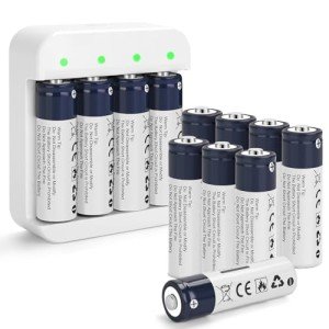 12 Pack Rechargeable Lithium-ion AA Batteries with Chargeļ¼1.5V 3600mWh High-Capacity,Double A Batteries with 2H Fast Charge,Over 1000 Cycles,Rechargeable AA Batteries for Blink Camera,Xbox,Toys