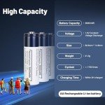 12 Pack Rechargeable Lithium-ion AA Batteries with Charge，1.5V 3600mWh High-Capacity,Double A Batteries with 2H Fast Charge,Over 1000 Cycles,Rechargeable AA Batteries for Blink Camera,Xbox,Toys