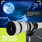 Long-Range 650mm-1300mm f/8 Telephoto Zoom Lens for Nikon DF, D3100, D3200, D3300, D3400, D5100, D5200, D5300, D5500, D5600, D7000, D7100, D7200, D300s, D600, D610, D700, D750, D800, D810, SLR White
