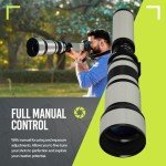 Long-Range 650mm-1300mm f/8 Telephoto Zoom Lens for Nikon DF, D3100, D3200, D3300, D3400, D5100, D5200, D5300, D5500, D5600, D7000, D7100, D7200, D300s, D600, D610, D700, D750, D800, D810, SLR White
