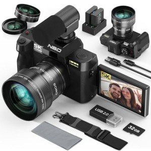 5K Digital Cameras for Photography,48MP Camara Fotograficas,Travel Vlogging Cameras for YouTube with 16X Digital Zoom,180°Flip Screen,52mm Macro Lens,2 Batteries,32GB SD Card(Black)