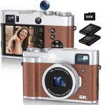 5K Digital Camera for Photography 48MP Selfie Camera with Front and Rear Dual Lens 16X Digital Zoom Compact Point and Shoot Cameras with Viewfinder, Vlogging Camera with 32G Card & 2 Batteries