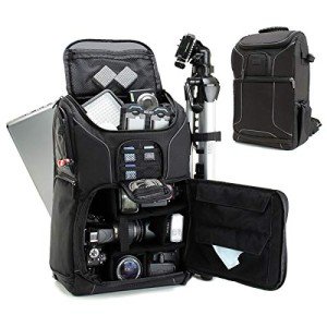 USA GEAR Camera Backpack Bag Professional for DSLR/SLR/Mirrorless Photography Camera Case with Laptop Compartment, Waterproof Rain Cover & Tripod Holder, Compatible with Canon Nikon Sony (Black)
