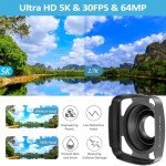 5K Camcorder Video Camera HD 64MP Camcorder 18X Digital Zoom with IR Night Version Vlogging Camera for Youtube 3.0" LCD Touch Screen with WIFI, Lens Hood, 32 GB SD Card and Remote Control, Microphone