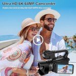 DSIPSN 6K 64MP Video Camera Camcorder, 18X Digital Zoom IR Night Vision Vlogging Camera for YouTube, 4.0" Touch Screen Digital Camera with WiFi, Microphone, Remote Controller, Charger, 64G SD Card