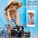 DSIPSN 6K 64MP Video Camera Camcorder, 18X Digital Zoom IR Night Vision Vlogging Camera for YouTube, 4.0" Touch Screen Digital Camera with WiFi, Microphone, Remote Controller, Charger, 64G SD Card