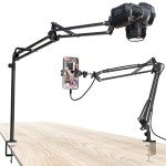 CACENCAN Overhead Camera Mount, 5lb Horizontal Load-Bearing, 360° Adjustable Camera Stand for Desk, Flexible Camera Arm Desk Mount, with Phone Clamp, Tabletop Mount for DSLR Camera/Webcam/Microphone