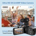 THPACIP 5K Video Camera Camcorder 64MP 18X Digital Zoom with IR Night Version Vlogging Camera for YouTube 3.0" LCD Touch Screen with WiFi, Lens Hood, 2.4G Remote Control, Microphone and 32GB SD Card