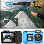 8K UHD 70MP Digital Camera with 32GB Card Rugged Waterproof Dustproof Shockproof Dual-Screen Selfie 33FT Underwater Camera for Snorkeling Autofocus Point and Shoot Digital Camera (Blue)
