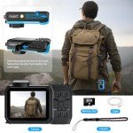 8K UHD 70MP Digital Camera with 32GB Card Rugged Waterproof Dustproof Shockproof Dual-Screen Selfie 33FT Underwater Camera for Snorkeling Autofocus Point and Shoot Digital Camera (Blue)