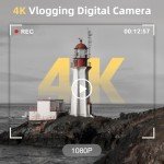 Upgrade 4K Digital Camera for Photography 48MP with 3'' 180° Flip Screen 16X Zoom Autofocus Vlogging Camera for YouTube, Compact Point and Shoot Cameras with 32G Card, 2 Batteries & Battery Charger