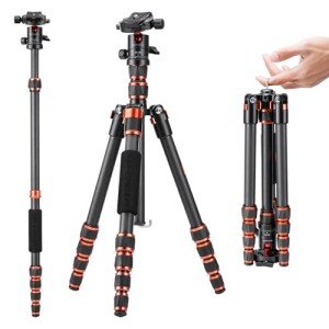 K&F Concept 60 inch Carbon Fiber Camera Tripod,Super Lightweight Compact Travel Tripod with 360 Degree Ball Head,Quick Release Plate,Detachable Monopod 8KG Load Capacity for SLR DSLR C225C0 (BA225)