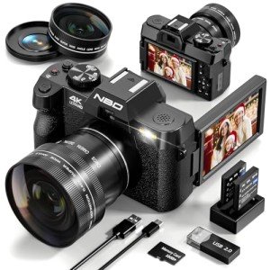 NBD Digital Cameras for Photography 4K,48MP Autofocus Vlogging Camera for YouTube with 32GB TF Card & 2 Batteries,16X Zoom Anti-Shake Video Camera with 52mm Wide Angle and Macro Lens (Black)