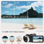 5K Camcorder Video Camera HD 64MP Camcorder 18X Digital Zoom with IR Night Version Vlogging Camera for Youtube 3.0" LCD Touch Screen with WIFI, Lens Hood, 32 GB SD Card and Remote Control, Microphone